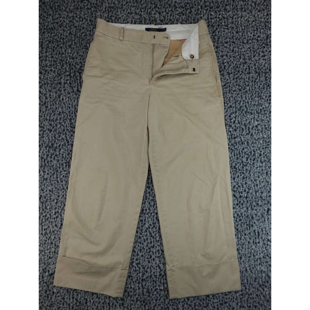 Polo Ralph Lauren Wide Leg Cropped Pants Women Size 6 Tan Khaki Cotton Twill